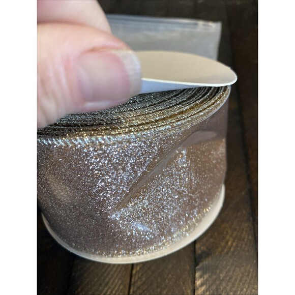 Glitter Rose Gold Wired Ribbon 2.5 In X 10 Yards Ribbon With Metallic Edge Gift - Picture 3 of 4